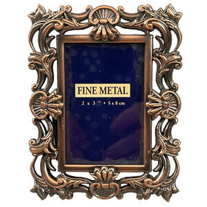 Ornate Metal Picture Frame Rubbed Copper Finish 2 x 3 Inch Easel Back